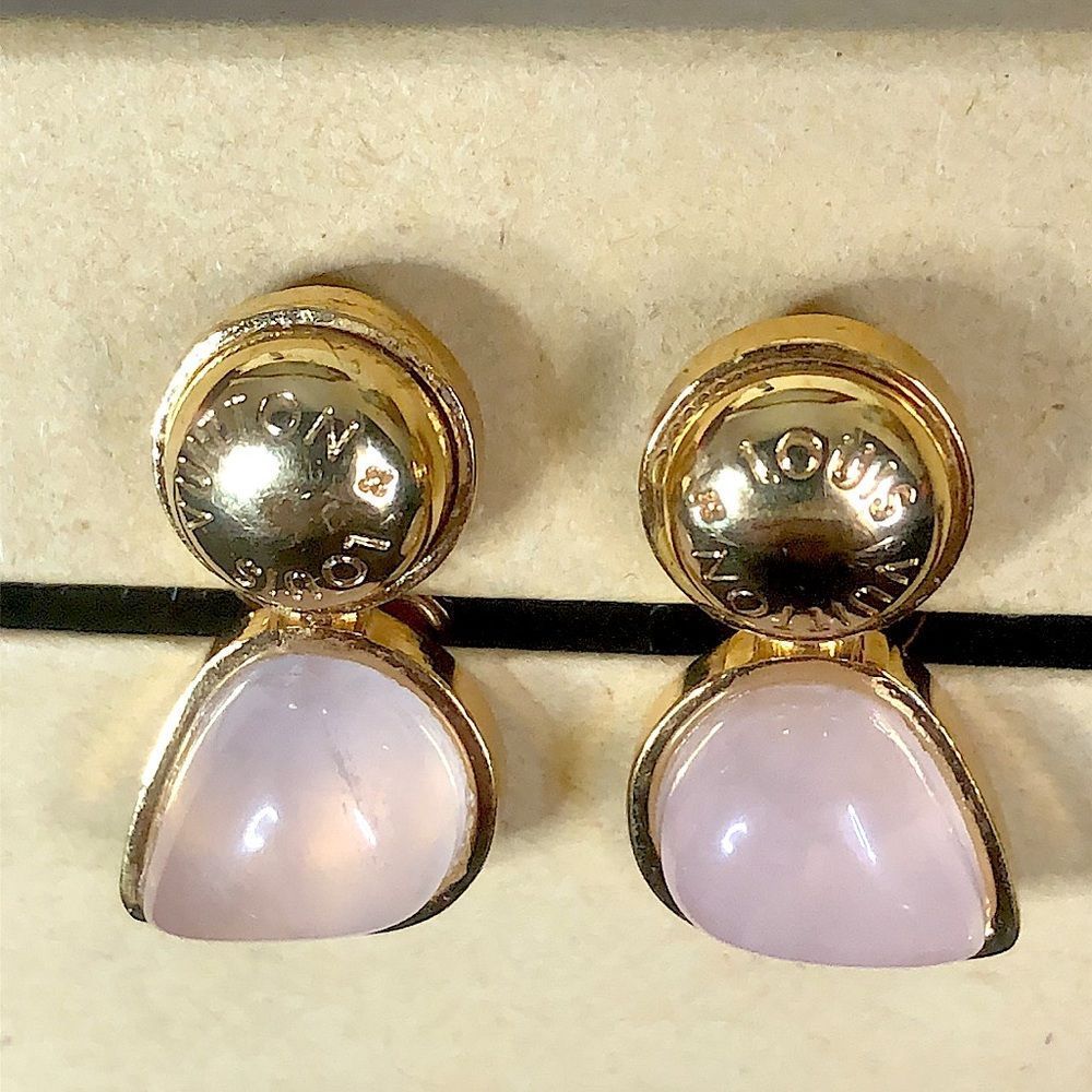 LOUIS VUITTON Stone Earrings Gold Plated Rose Quartz Pierced Earrings COA